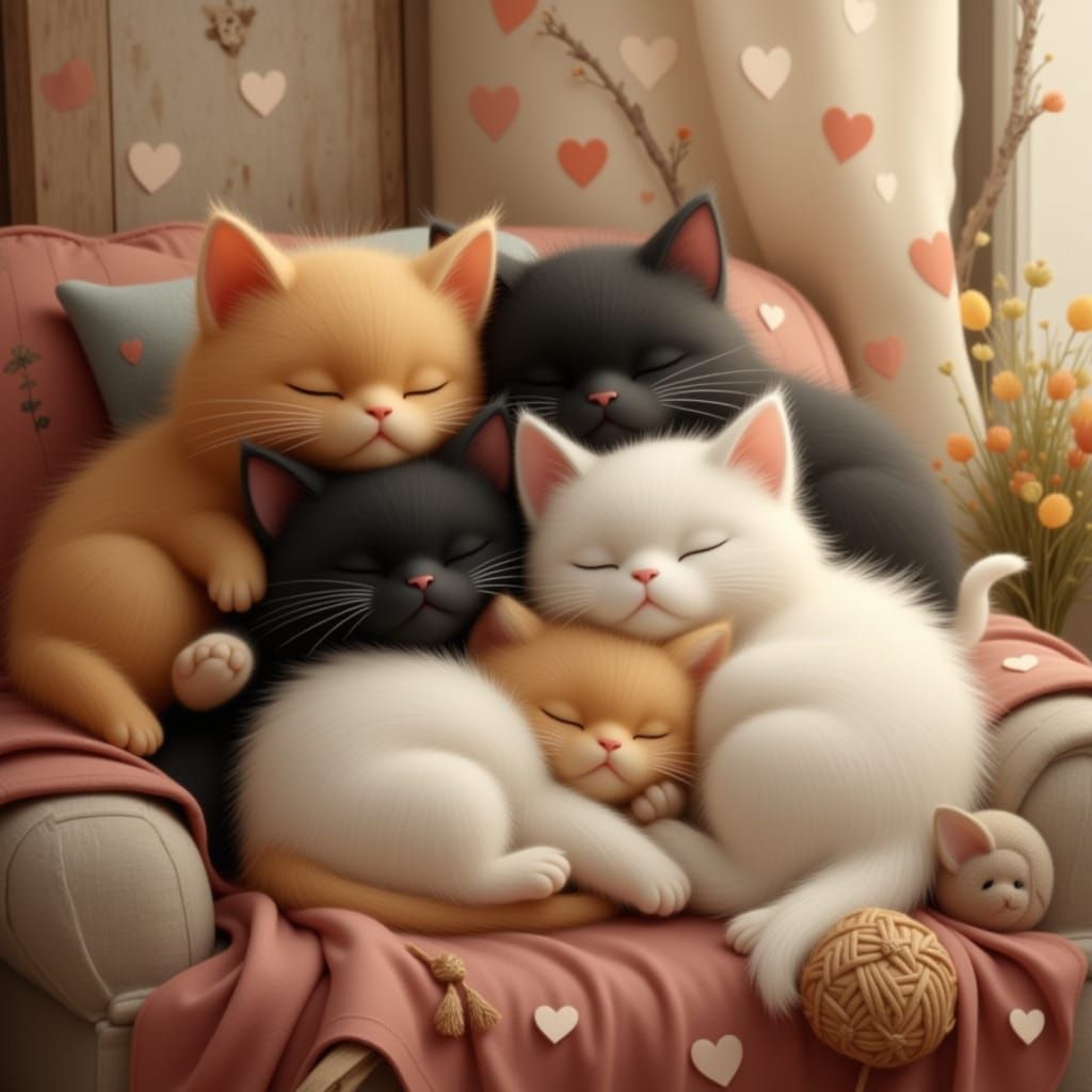 Sleeping Cats Radiate Bliss in Cozy Armchair