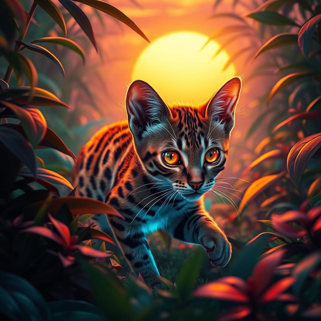 Cyberpunk Jungle Cat in Digital Camouflage