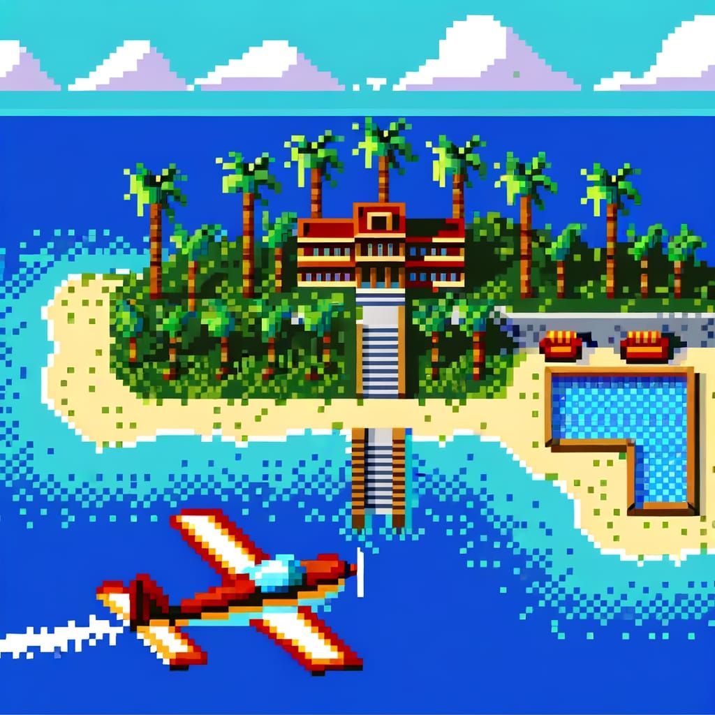 16-bit Pixel Art Tropical Island Paradise