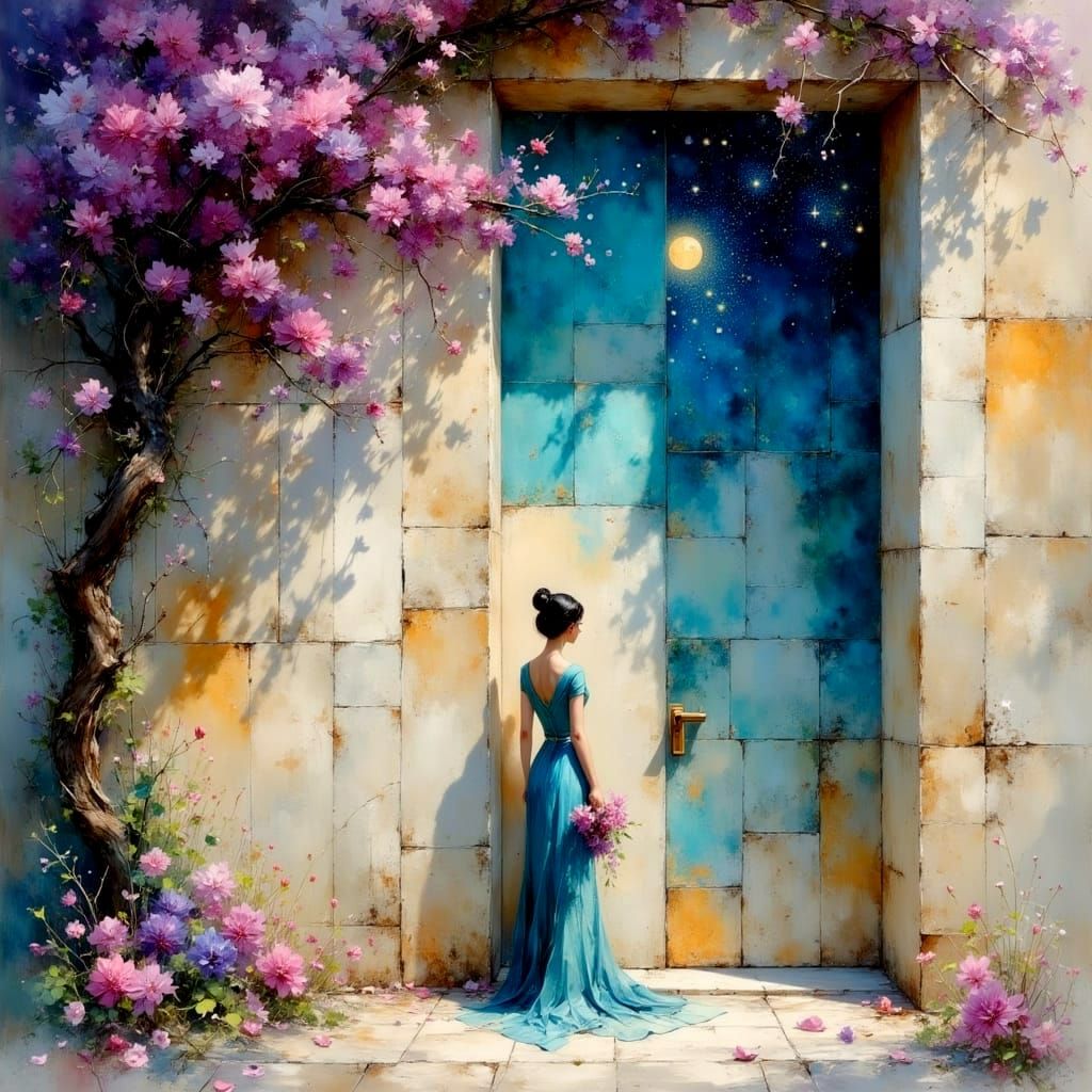 Ethereal Starry Night Dreamscape in Pastel Colors