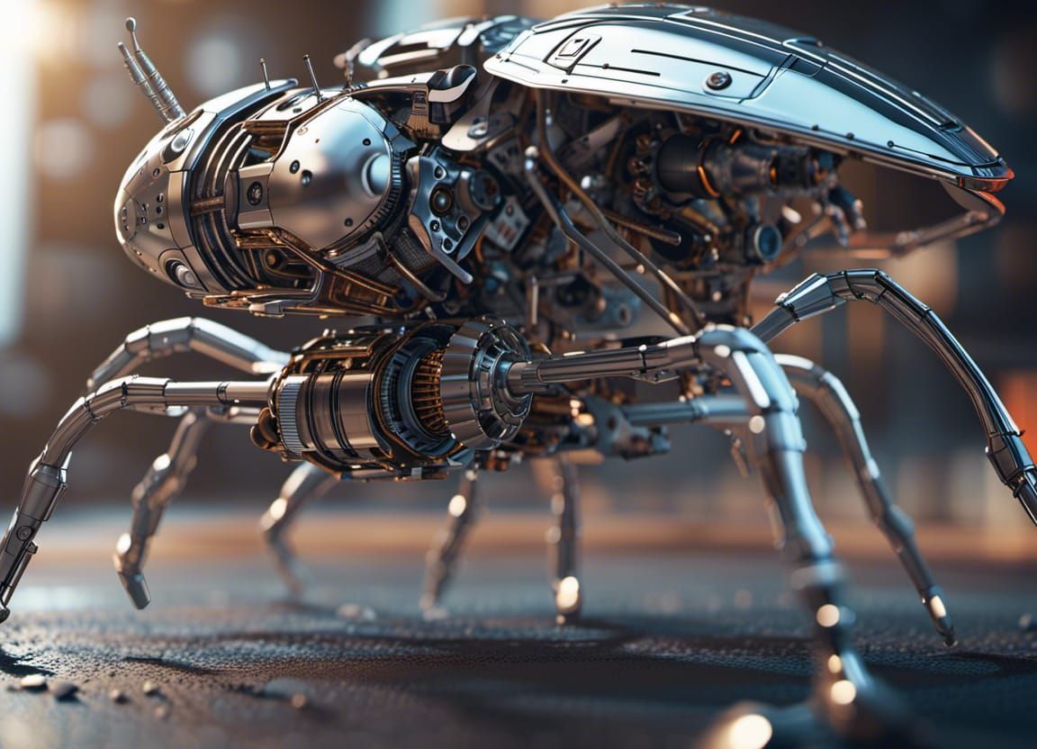 Mechanical Insect Blueprint in Sci-Fi Style