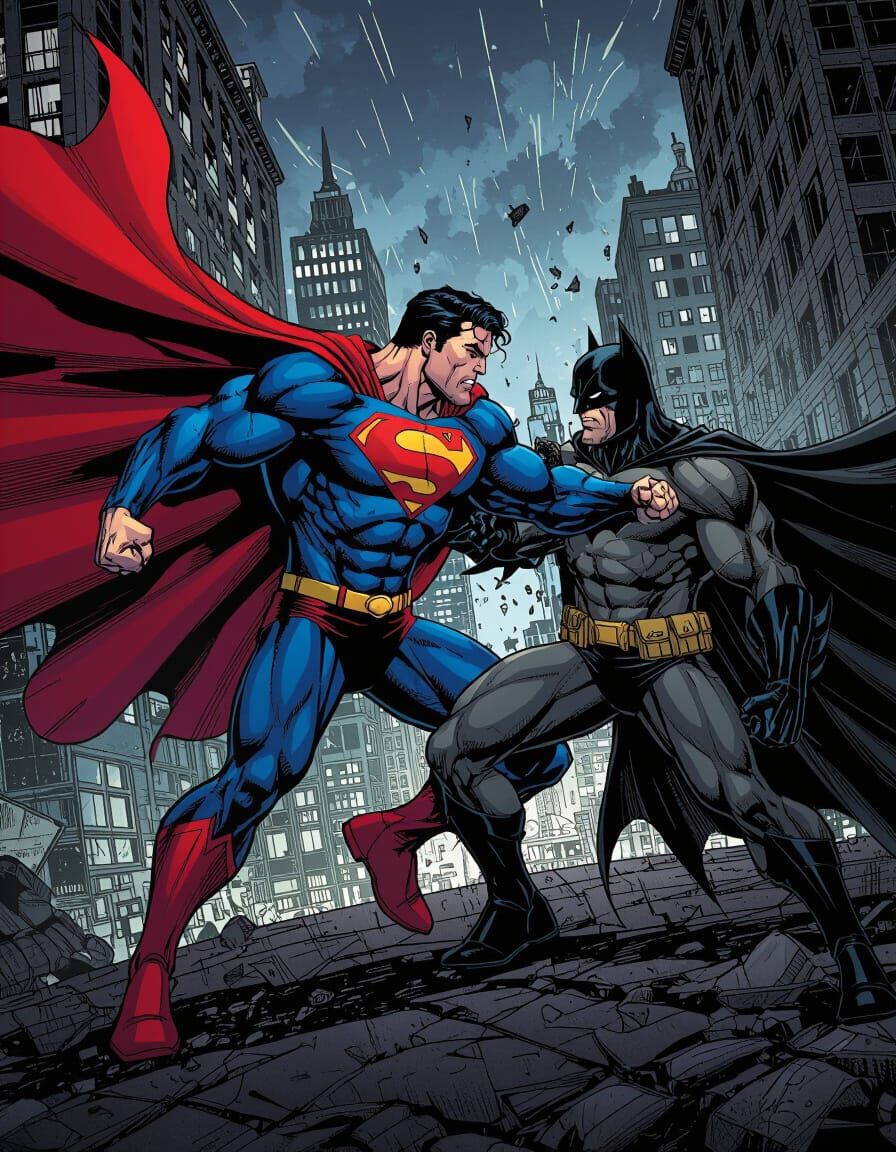 Superman Battles in Gritty Comic Book Style