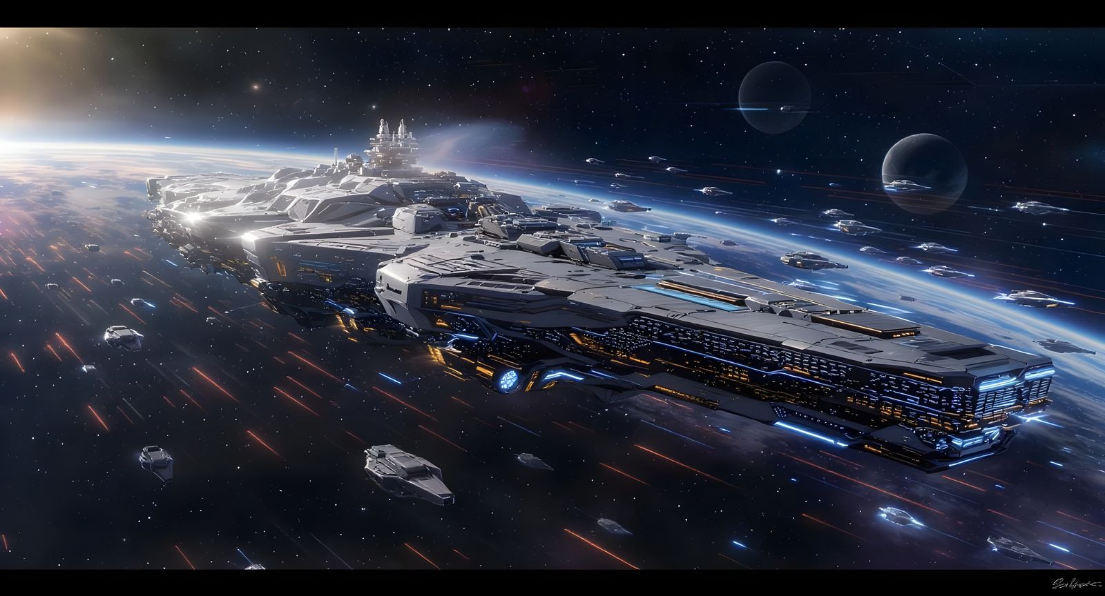 Colossal Sci-Fi Starship Fleet in Formation