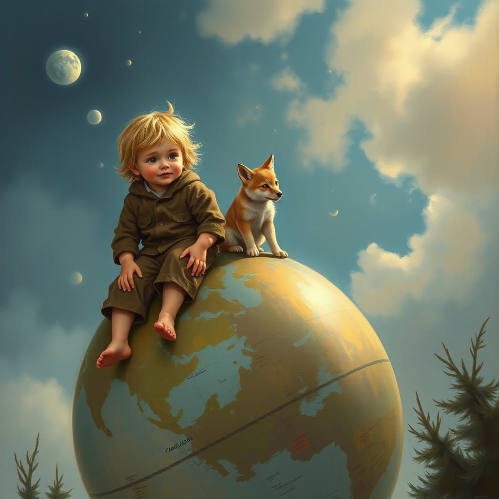 Children Standing on a Globe, Ready to Explore