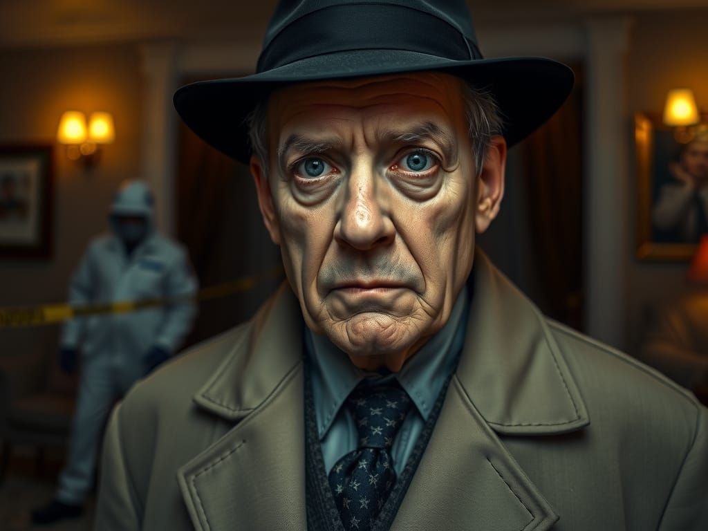 Elderly Detective at Crime Scene Cinematic Film Still