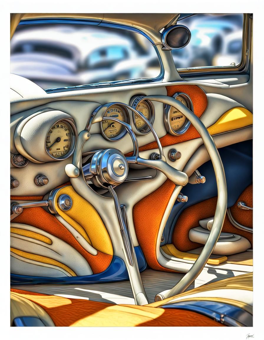 Classic Car Dashboard in Art Deco Science Fiction