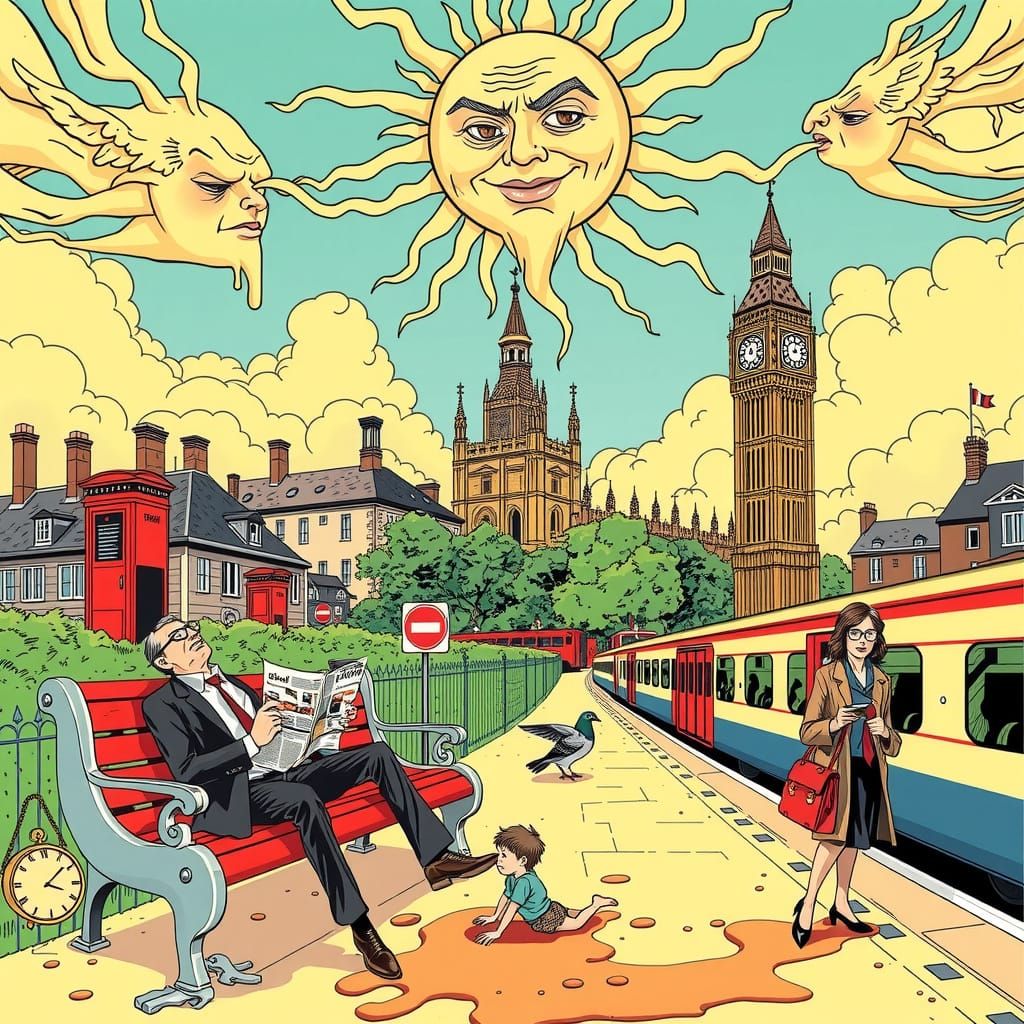 Melting British Townscape in Vintage Surreal Style