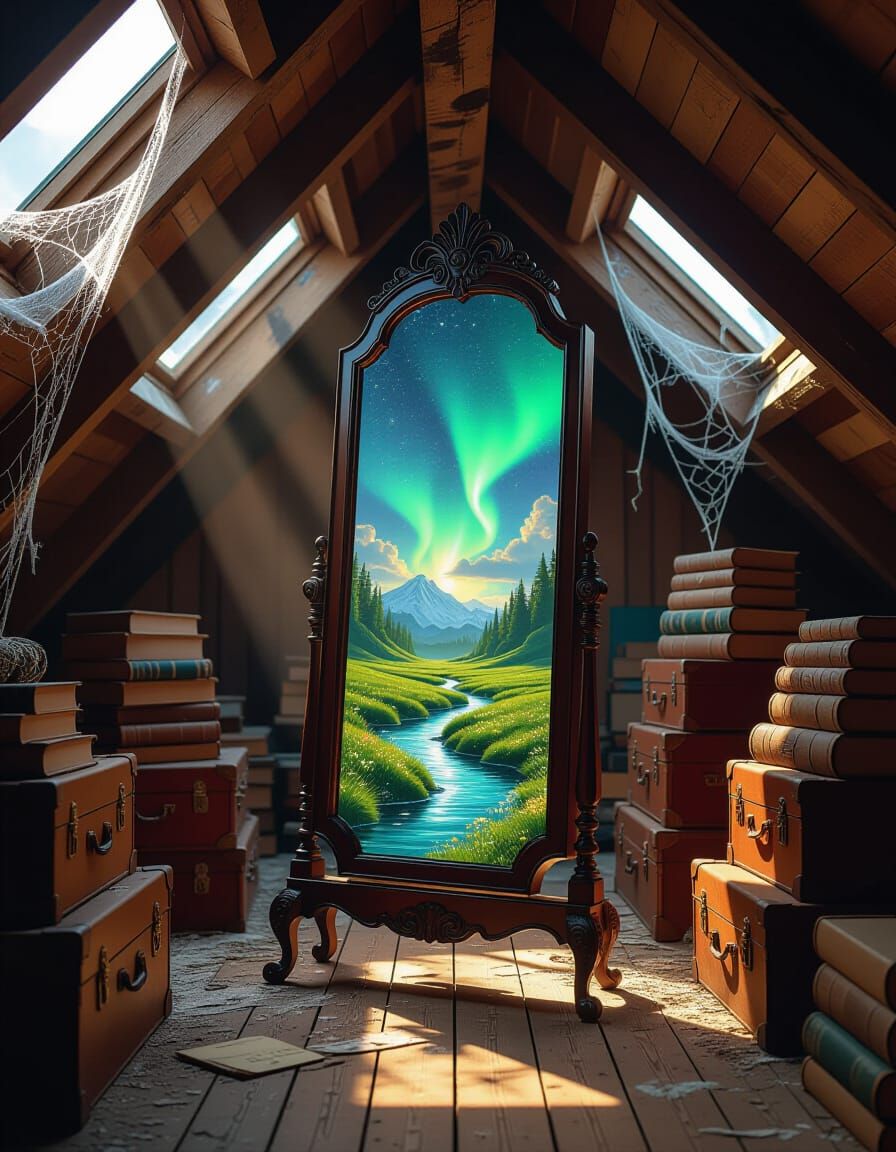 Otherworldly Portal Reflected in Antique Mirror