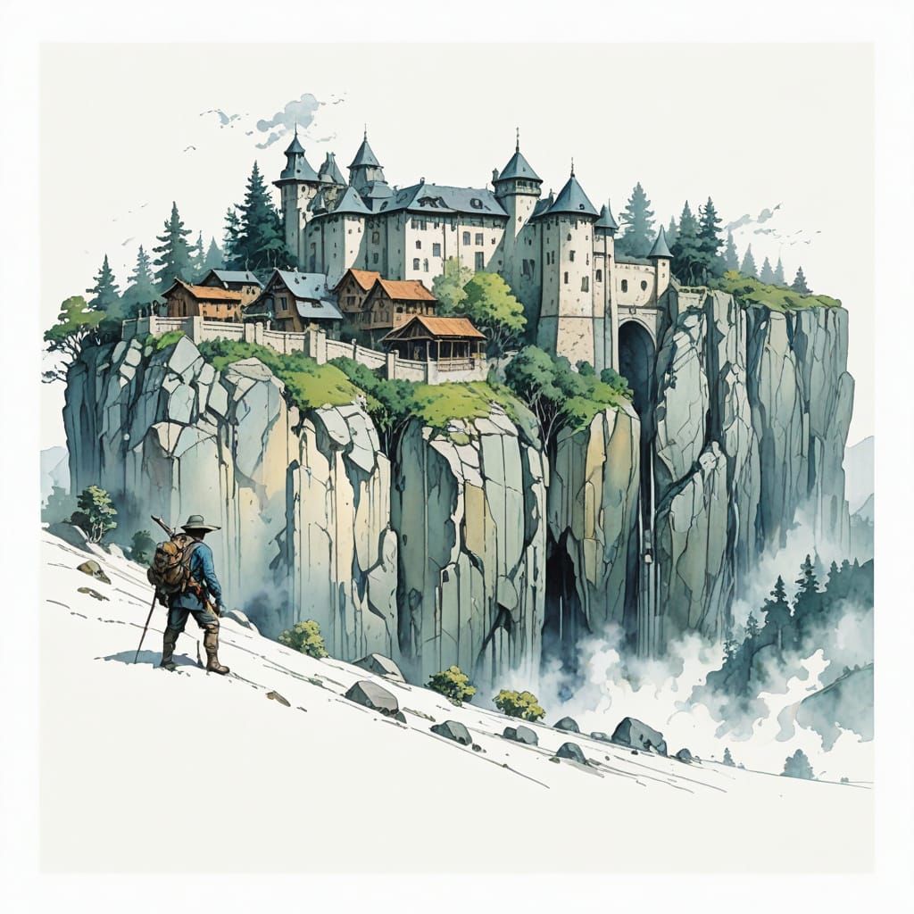 Whimsical Frontier Fort Amidst a Stormy Sunrise