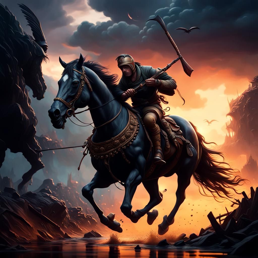 Apocalyptic Gallop: Detailed Matte Painting in Deep Color