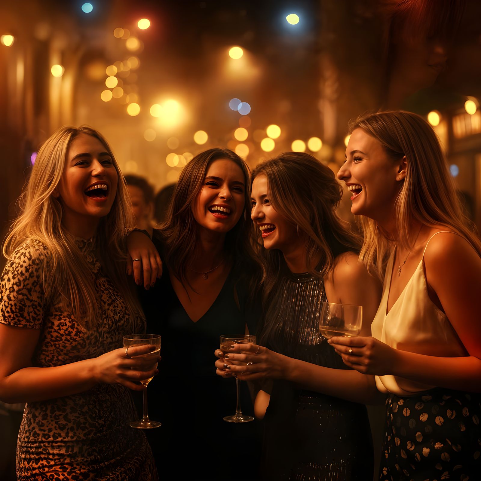 Young Women Enjoy Night Out in Vibrant City