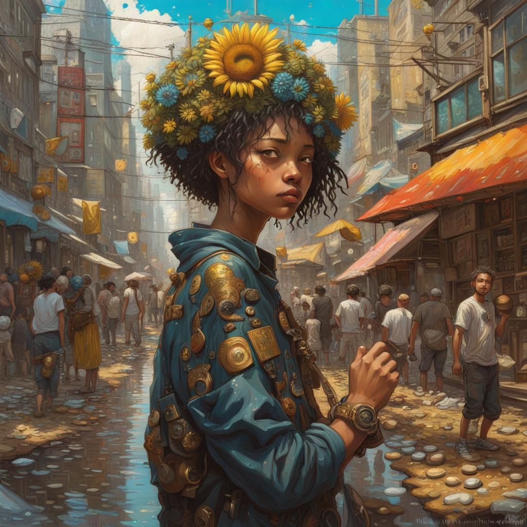 Solarpunk Summer Day: Anime Painting in Graffiti Style