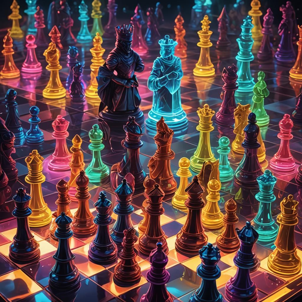 Neon Chess War: Prismatic Gemstones in Fantasy Art
