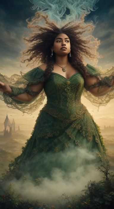 Ethereal Goddess Rising from Smoke, Digital Illustration