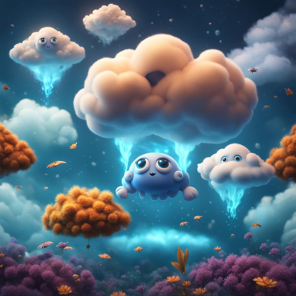 Cute Floating Cloud Animal in Detailed Digital Painting