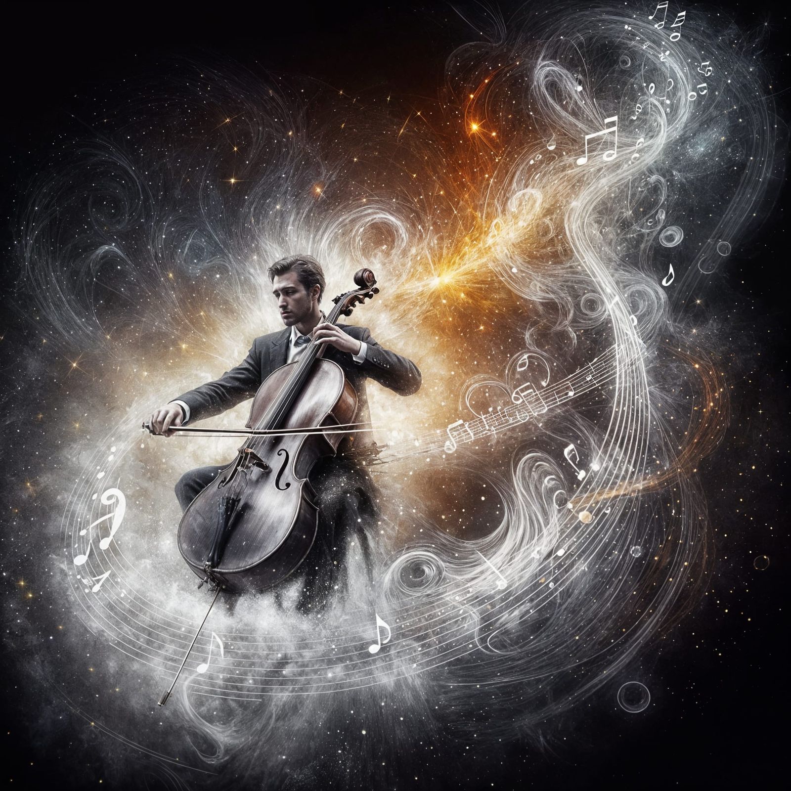Cellist's Passionate Performance in Expressionism Style