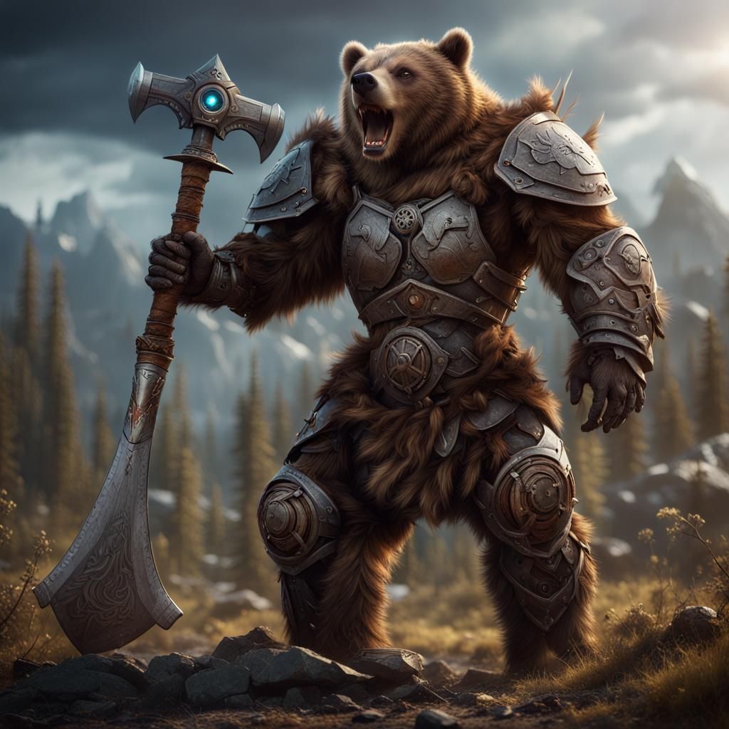 Viking Berserker Bear Robot on Battlefield