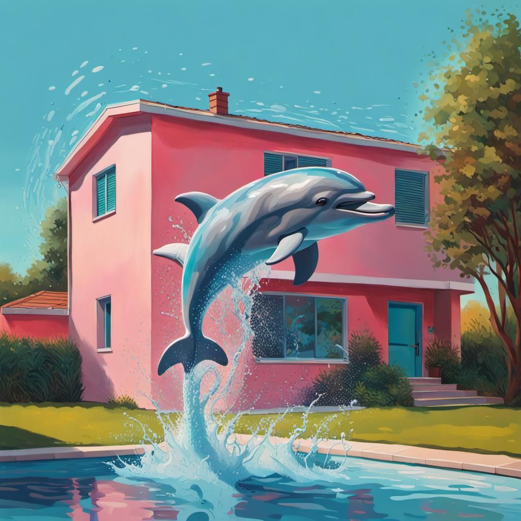 Dolphin Splash: A Contemporary Hyperrealistic Scene