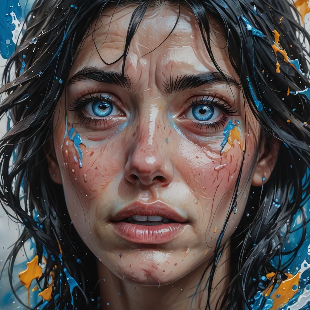 Emotional Woman Crying: Hyperrealistic Portrait