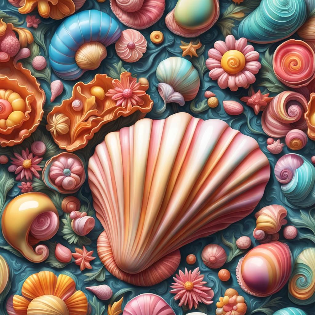 Detailed Floral Carved Shell in Candy Art Style
