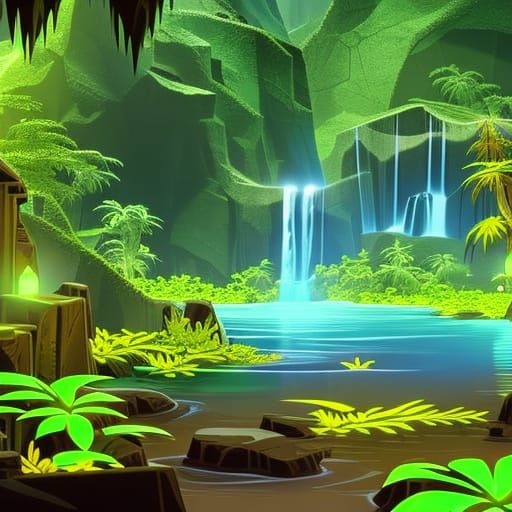 Mystical Swamp Game Level with Astral Ruins