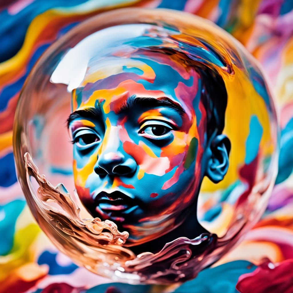 Whimsical Dreamscapes: Child's Head in a Vibrant Gum Bubble