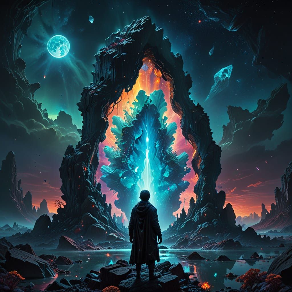 Bioluminescent Geode on Alien Planet: Surrealist Digital Pai...