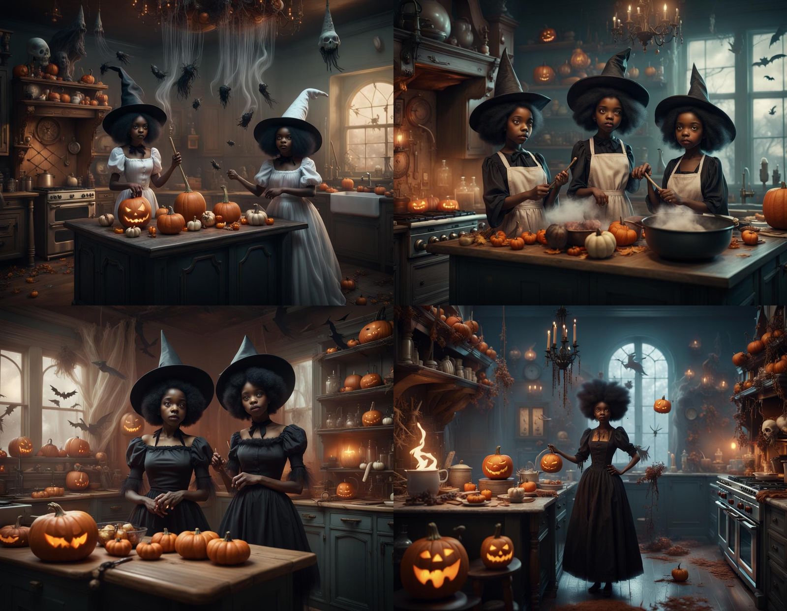 Witches Prepare Halloween Feast in Mark Ryden Style