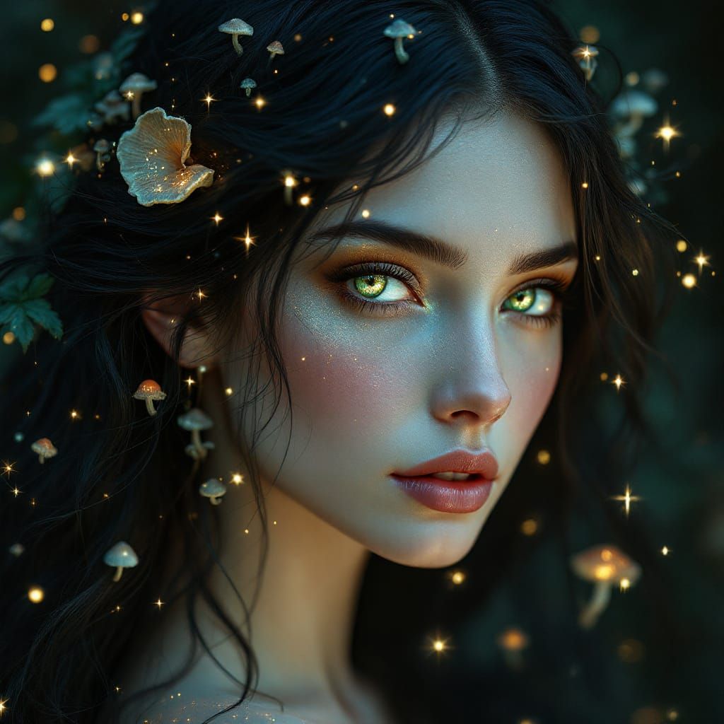 a pretty goddess of the forest and toadstools