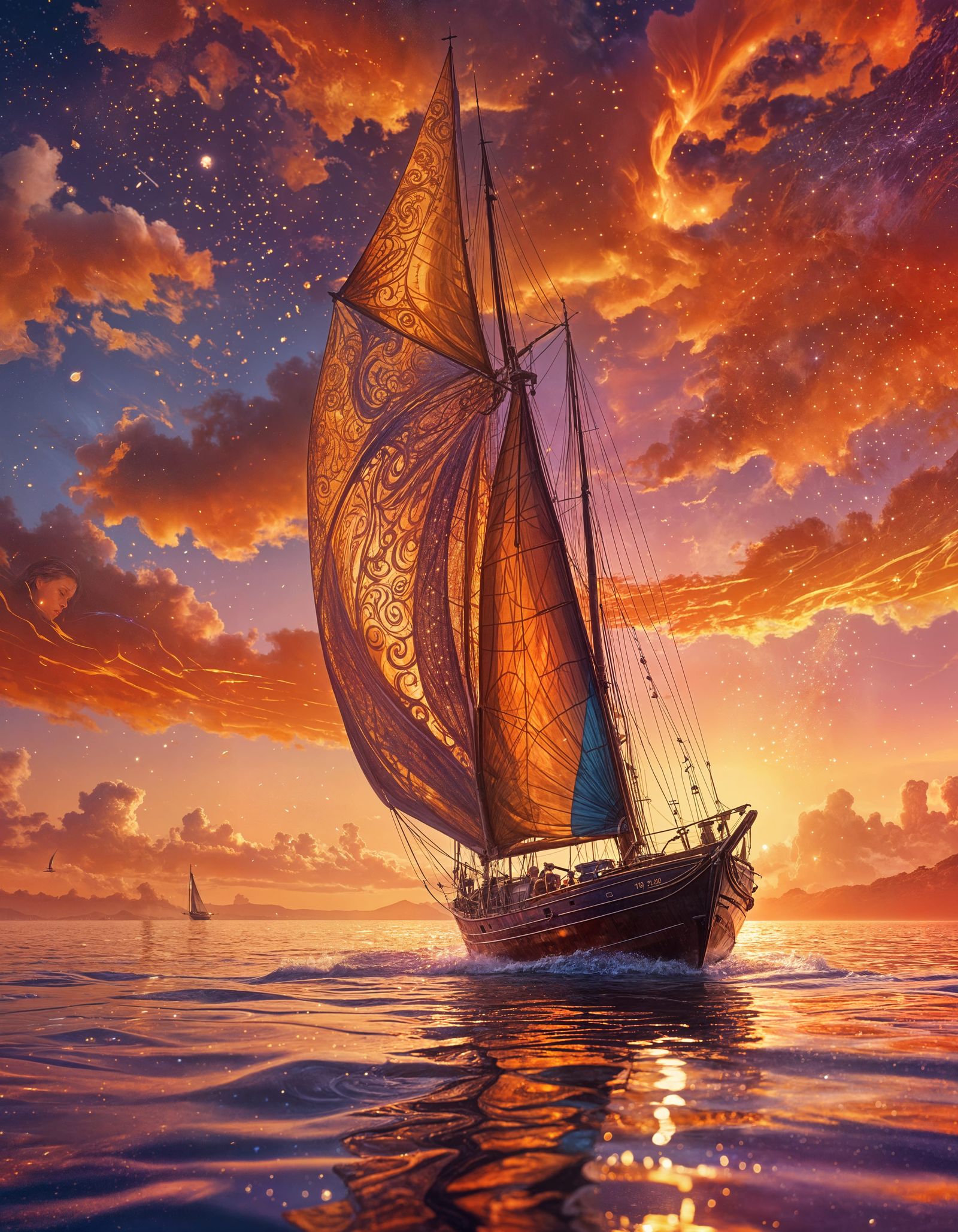 Sailing at the golden sunset