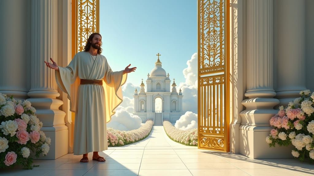 Jesus greeting you at heavens gate