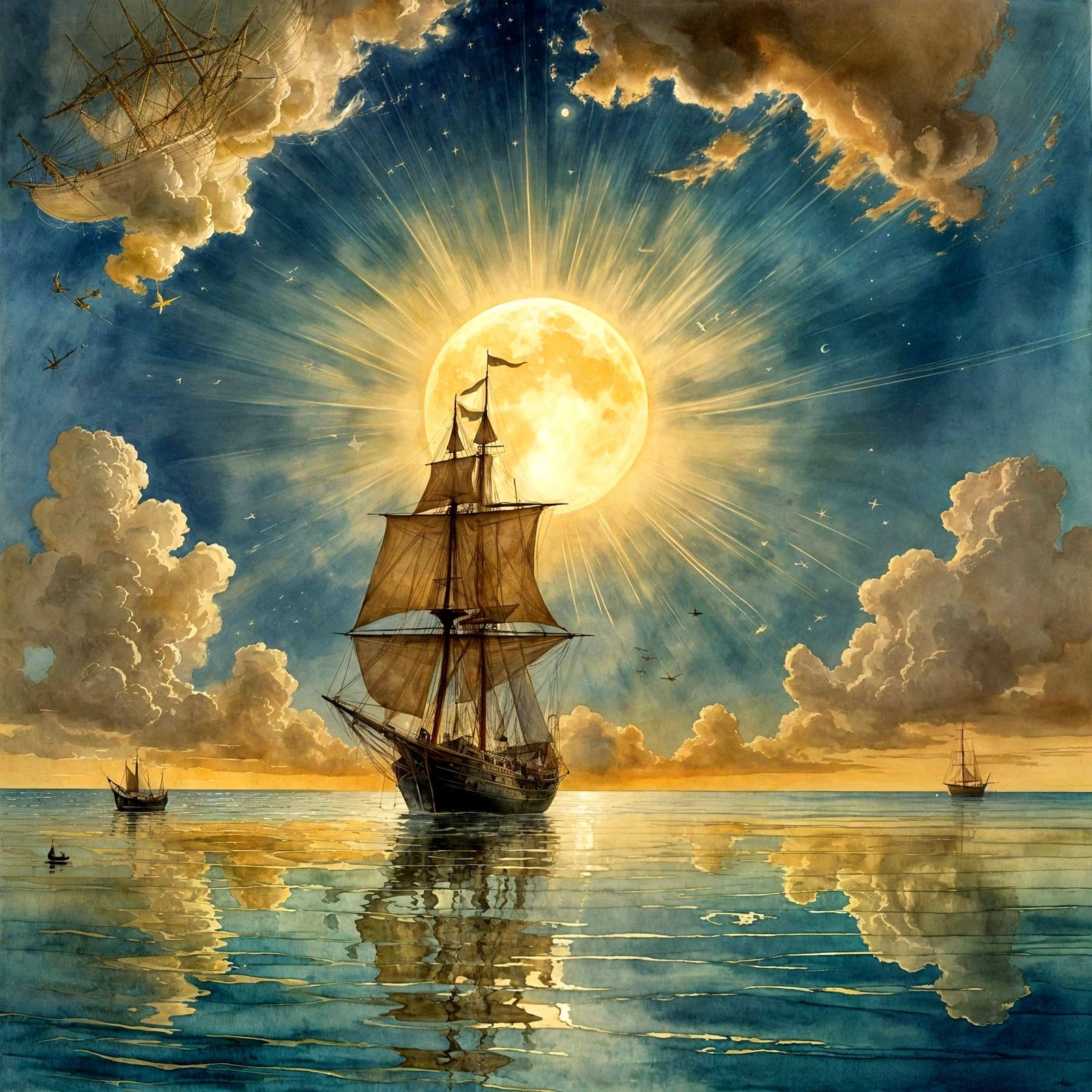 Surreal Cubist Ship Sailing Seas