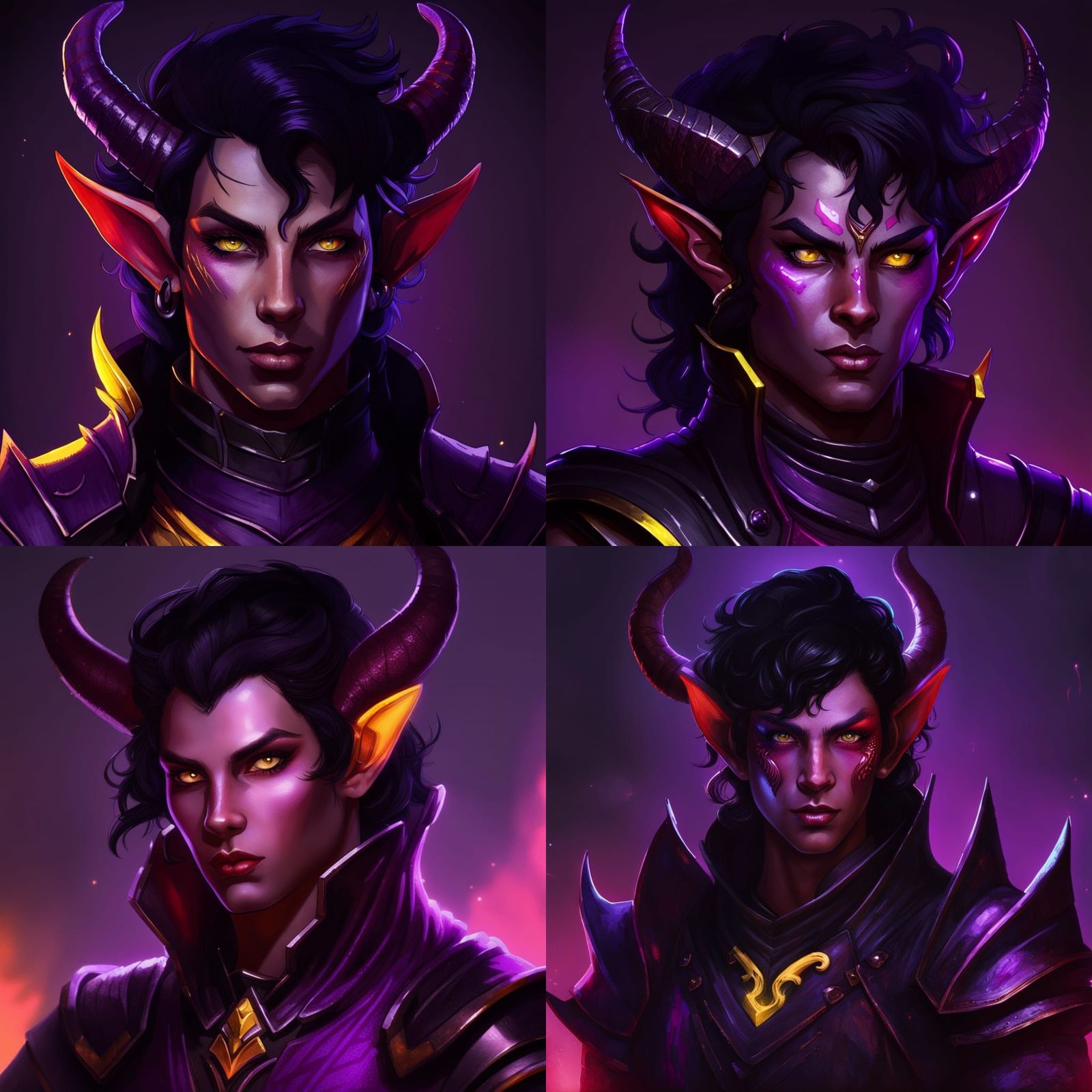 Tiefling Portrait with Glowing Eyes, Art Nouveau Style