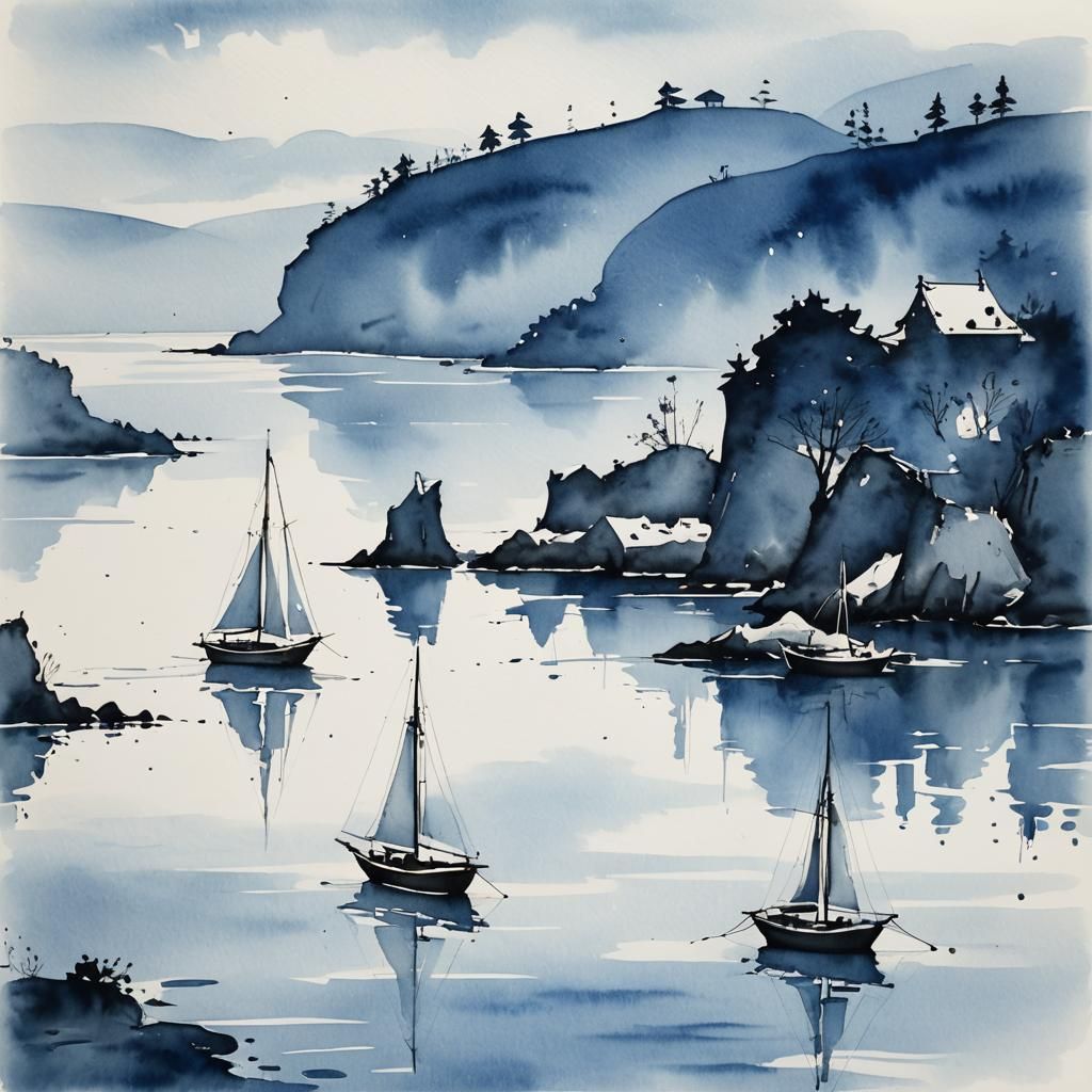 Boats, blue bay