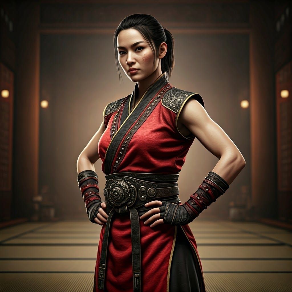 Ethereal Asian Warrior in Traditional Martial Arts Regalia
