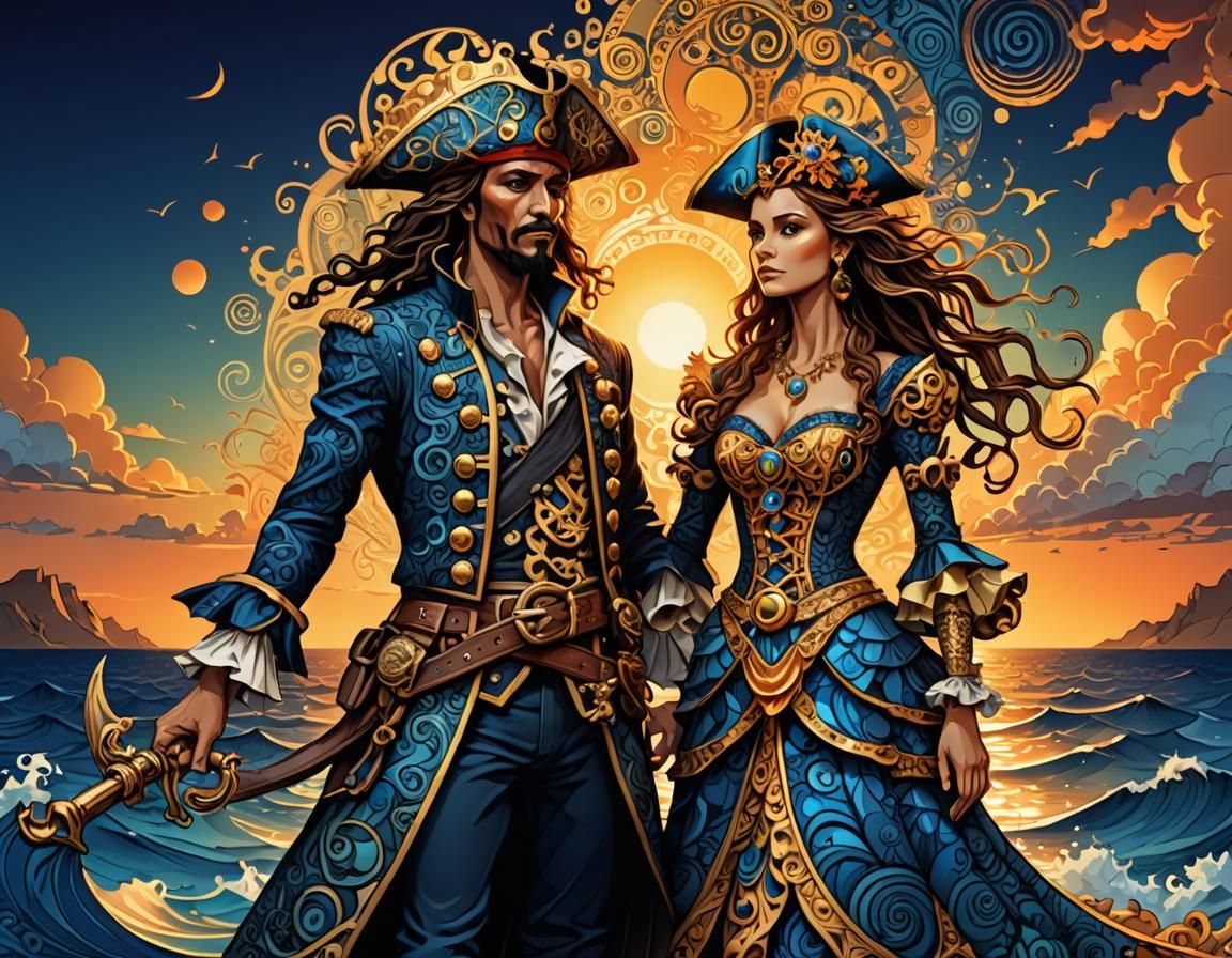 Caribbean Pirate Royalty in Abstract Fractal Art