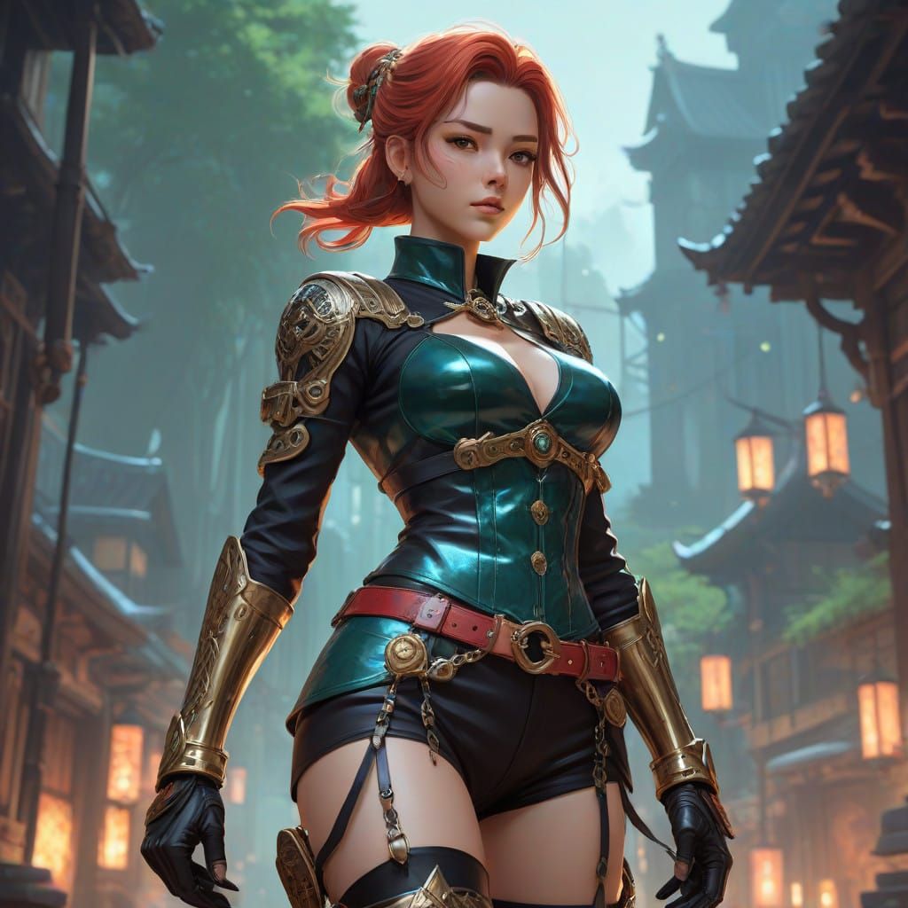 Confident Woman in Dim Light, Anime Style