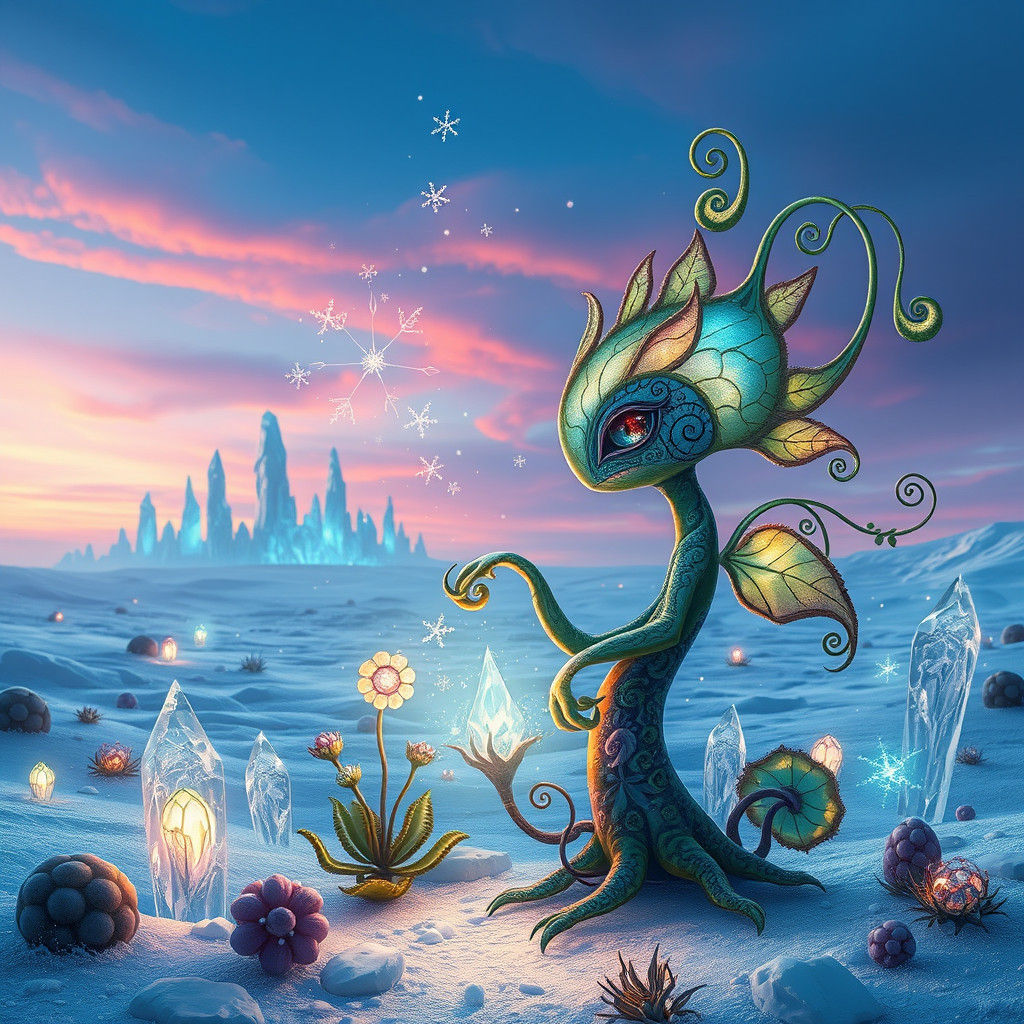 Sentient Plant Offering Crystalline Gift in Art Nouveau Styl...