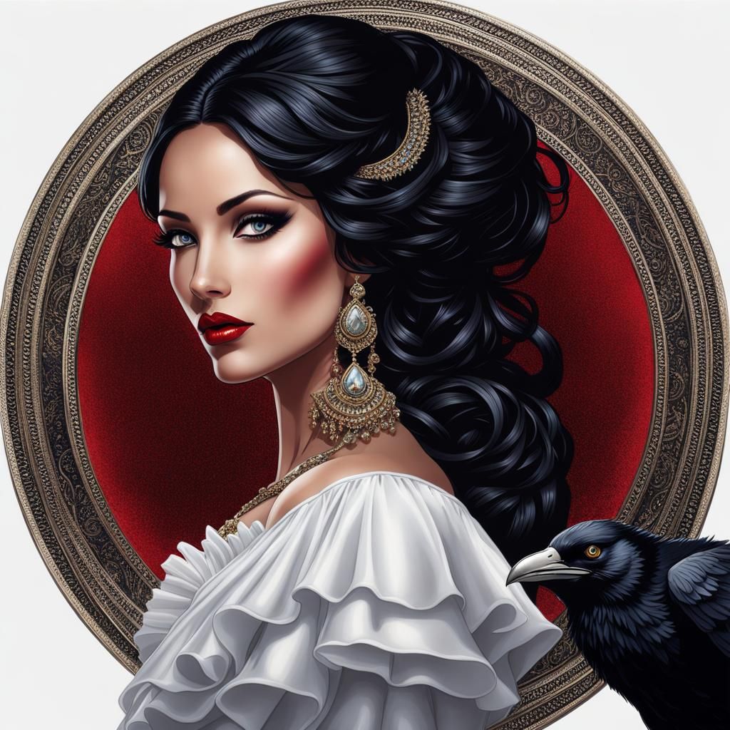 A breathtakingly beautiful mythical gypsy, raven hair cascad...