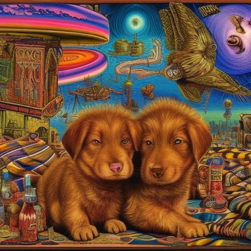 Psychedelic Puppy Love Illustration in Comic Art Style