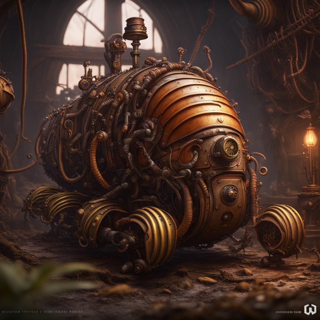 Steampunk Grub Worm Vehicle: Detailed Matte Painting