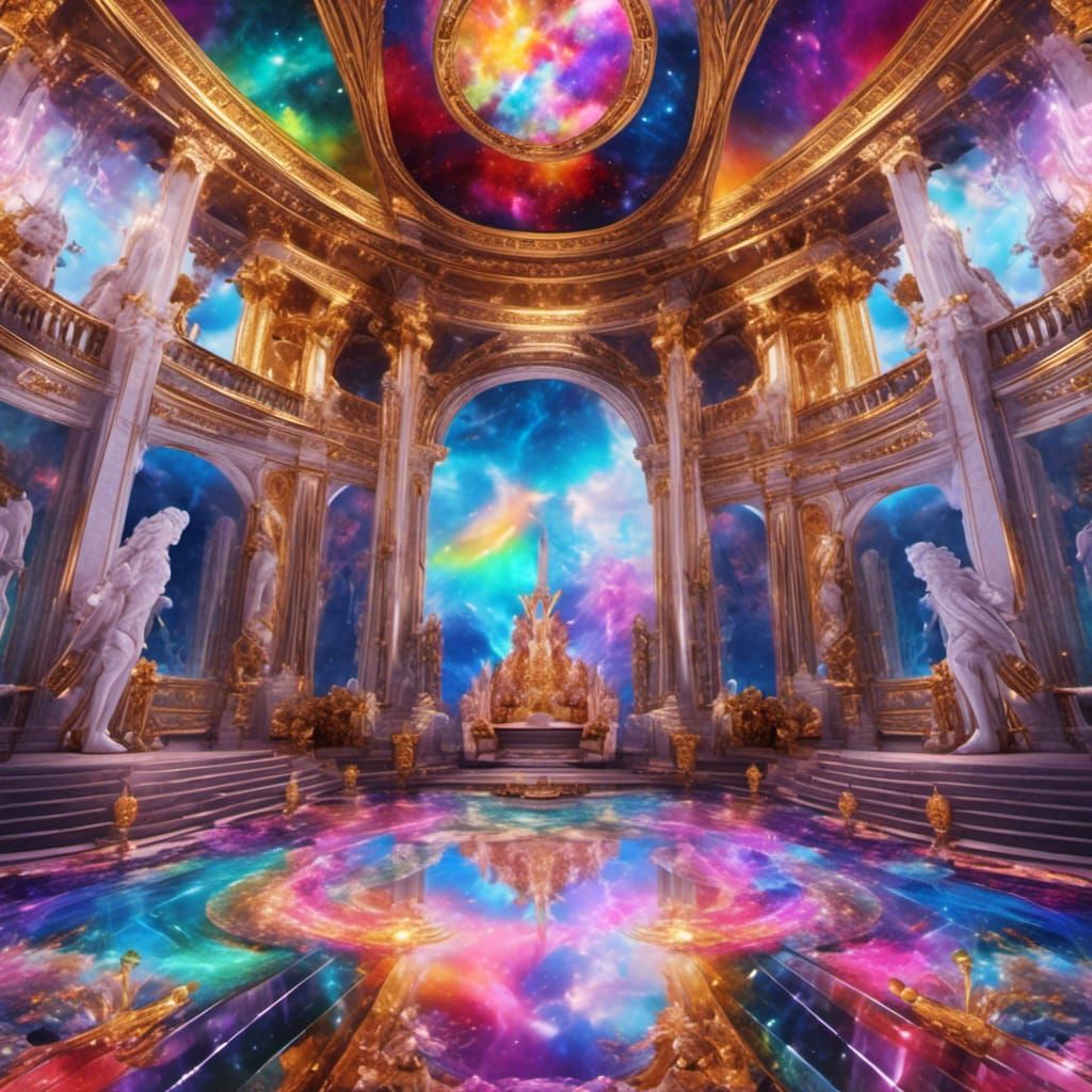 Hyperrealistic Gods on Thrones in Rainbow Valhalla