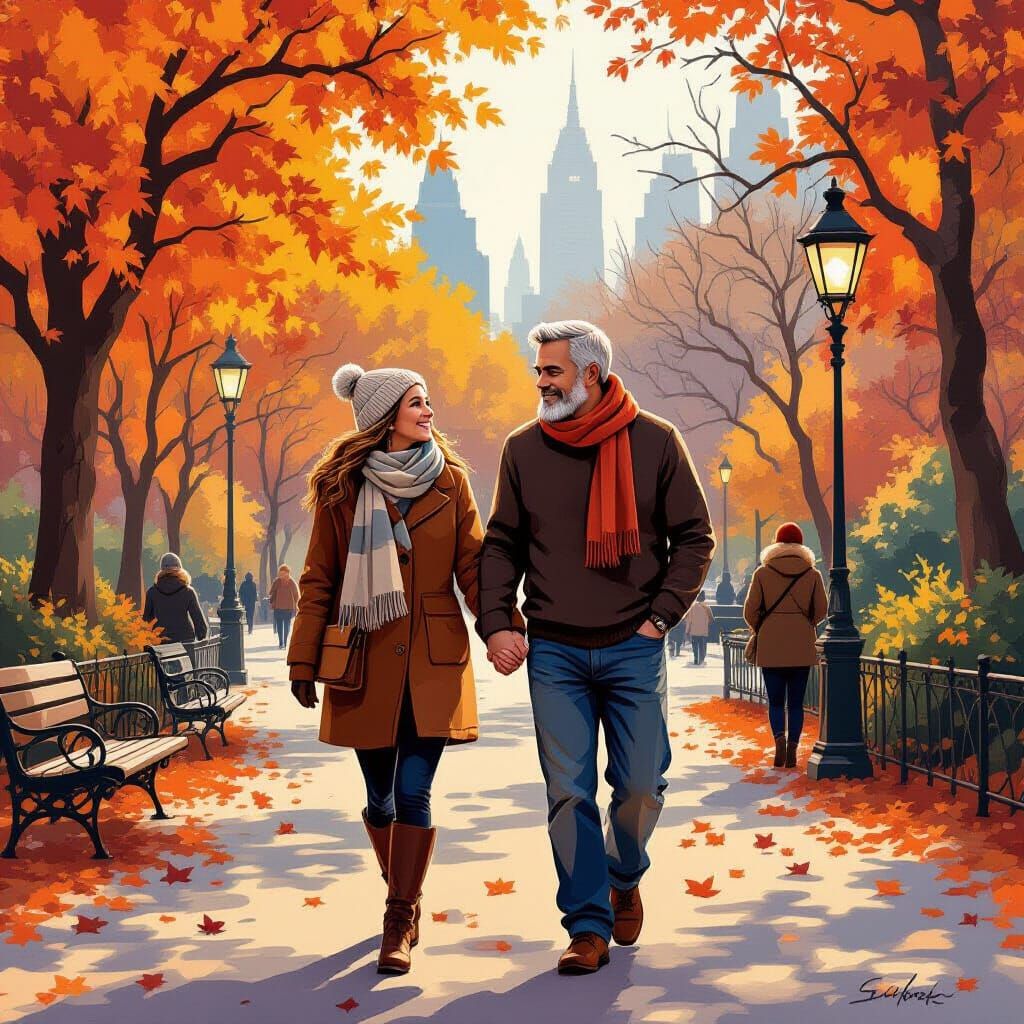 Autumn Romance in Central Park: A Painterly Impression