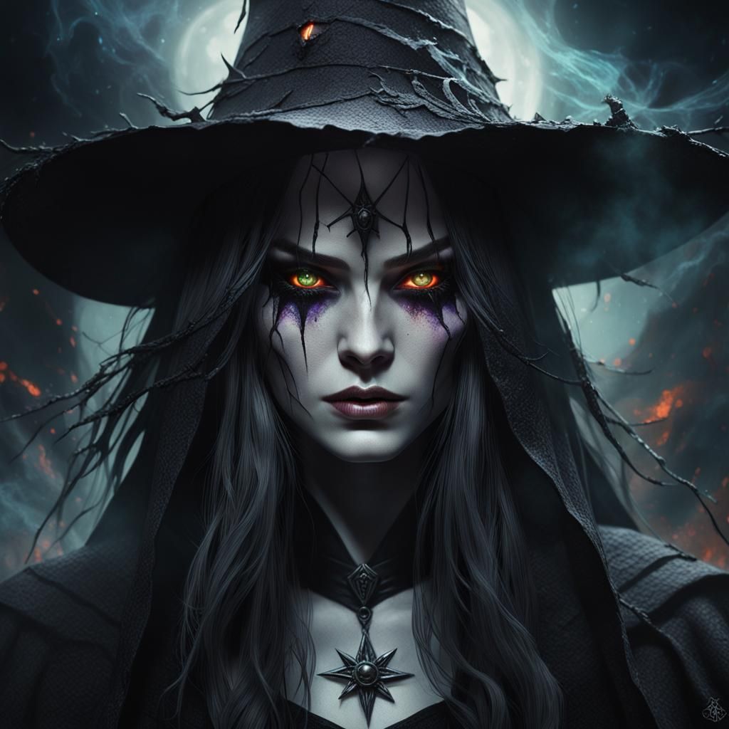 Mystical Witch Portrait in Dark Fantasy Style