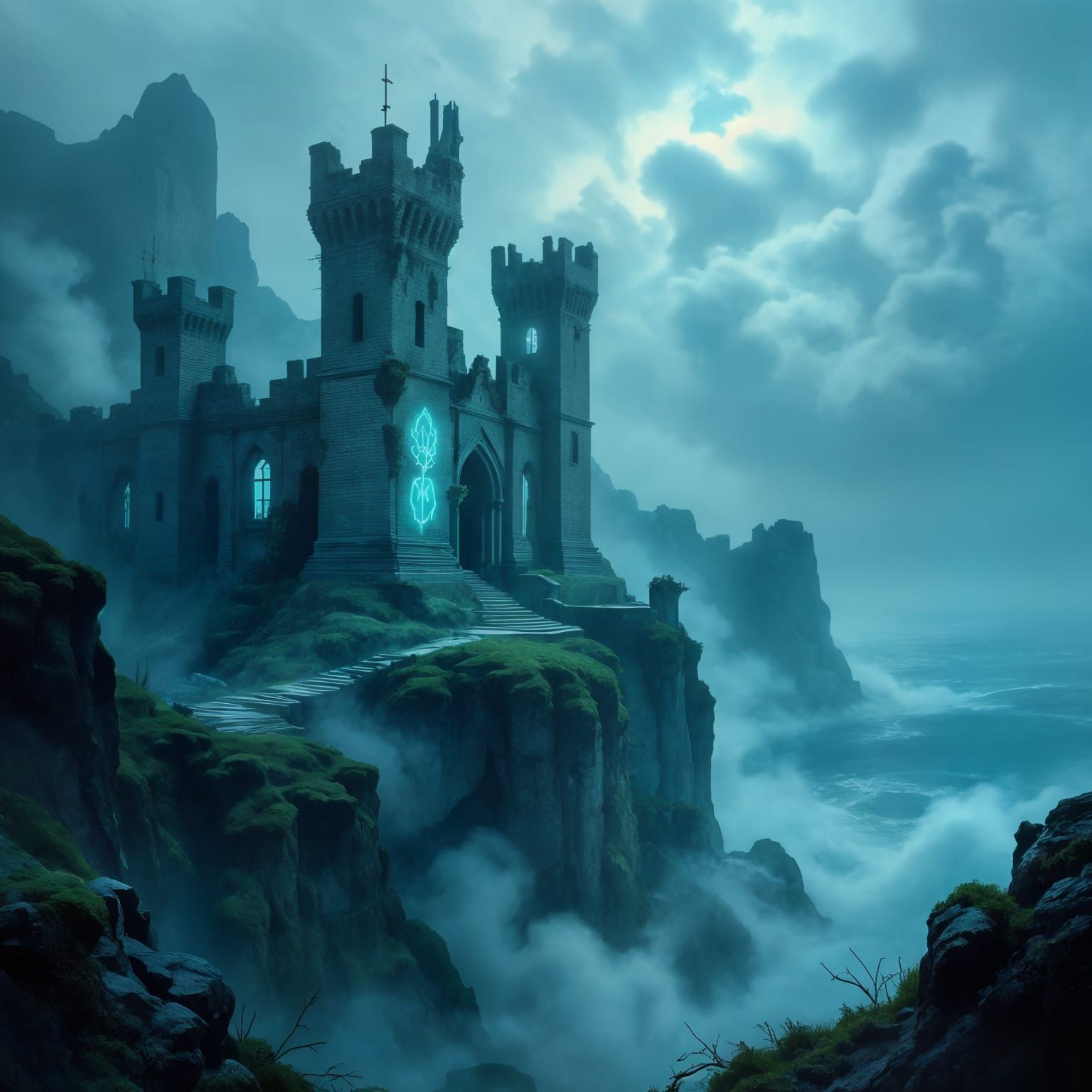 Dark Fantasy Castle Ruin in Alien Mist