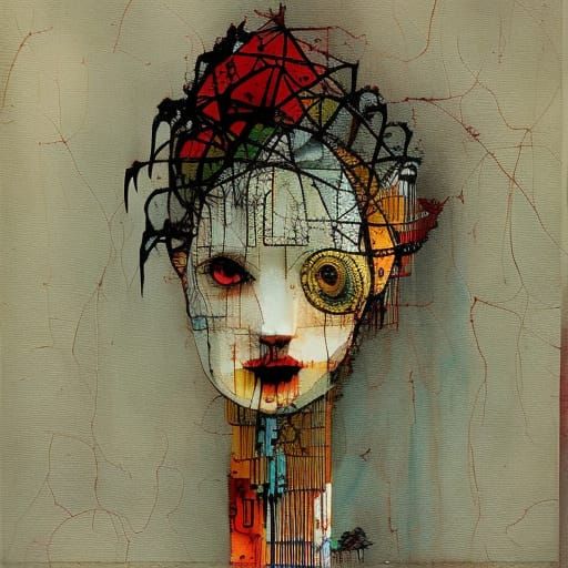 Surreal Woman's Portrait with Ink Drips in Maximalist Style