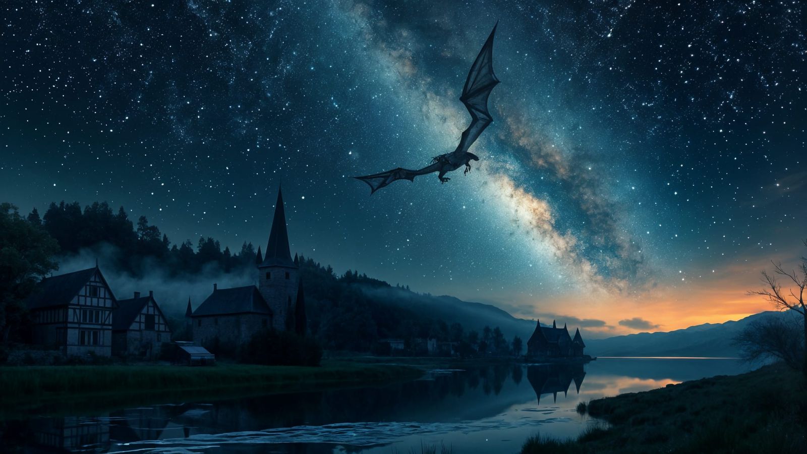 Starry Night Dragon Flyby: HDR Digital Painting