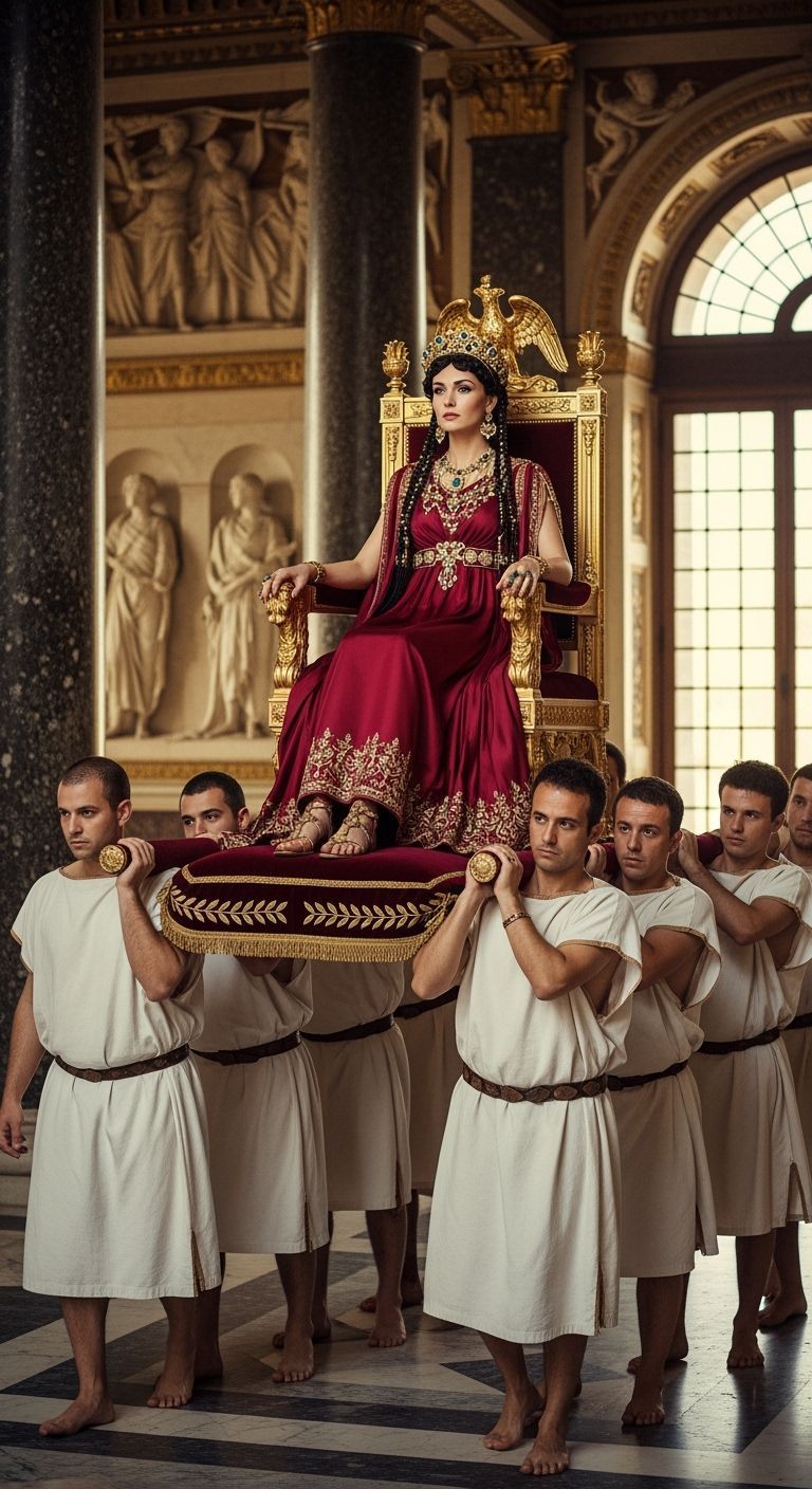 Roman Empress on Golden Throne, Carried by Servants