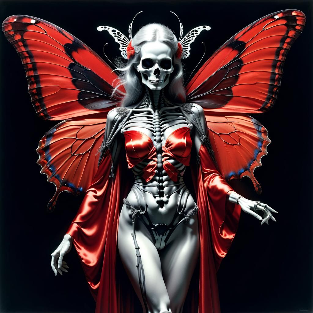 Woman with Skeleton Butterfly Wings in Infrared Style