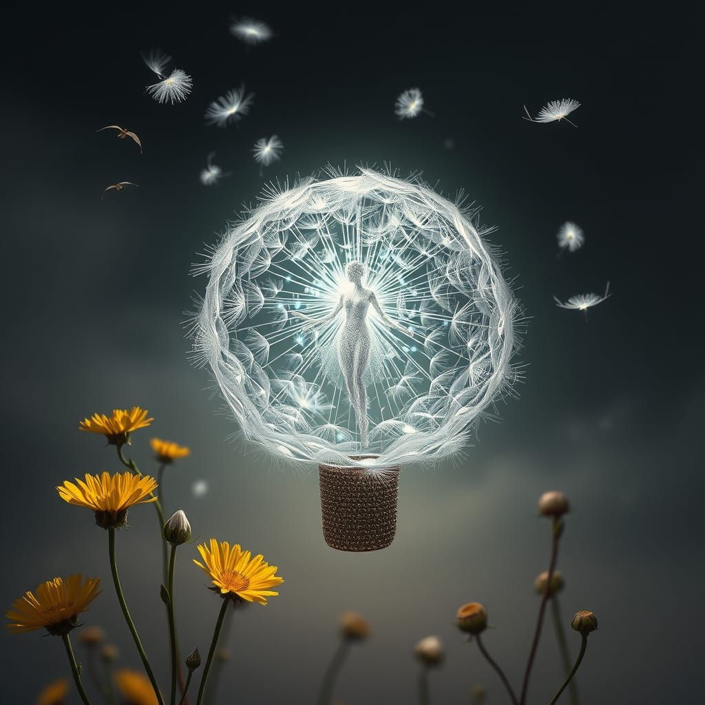 Ethereal Filigree Being in Dandelion Balloon
